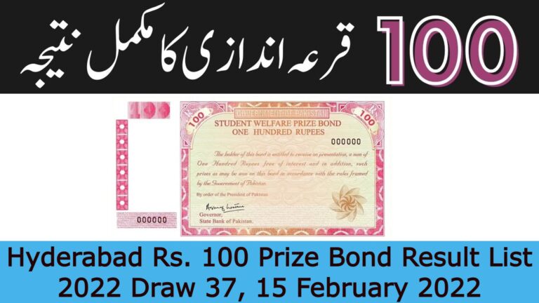Hyderabad Rs. 100 Prize Bond Result List 2022 Draw 37, 15 February 2022